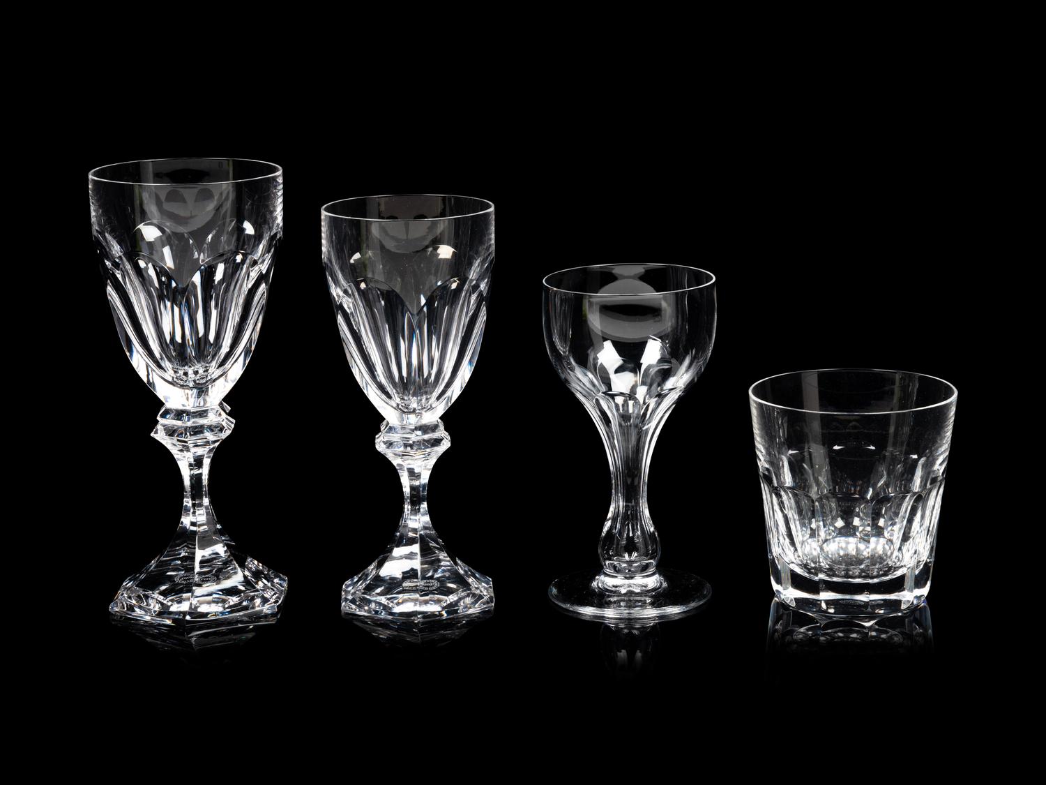 A Collection of Saint Louis Glass Barware and a Pair of Val St. Lambert Elysee Candlesticks