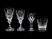 A Collection of Saint Louis Glass Barware and a Pair of Val St. Lambert Elysee Candlesticks