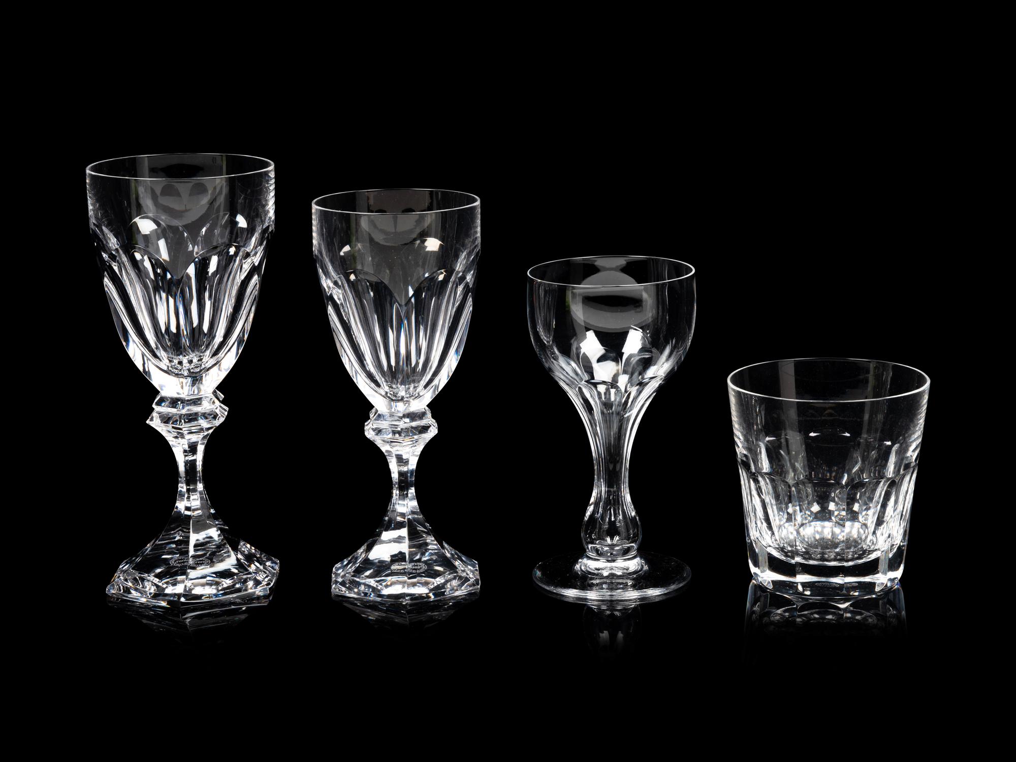 A Collection of Saint Louis Glass Barware and a Pair of Val St. Lambert Elysee Candlesticks