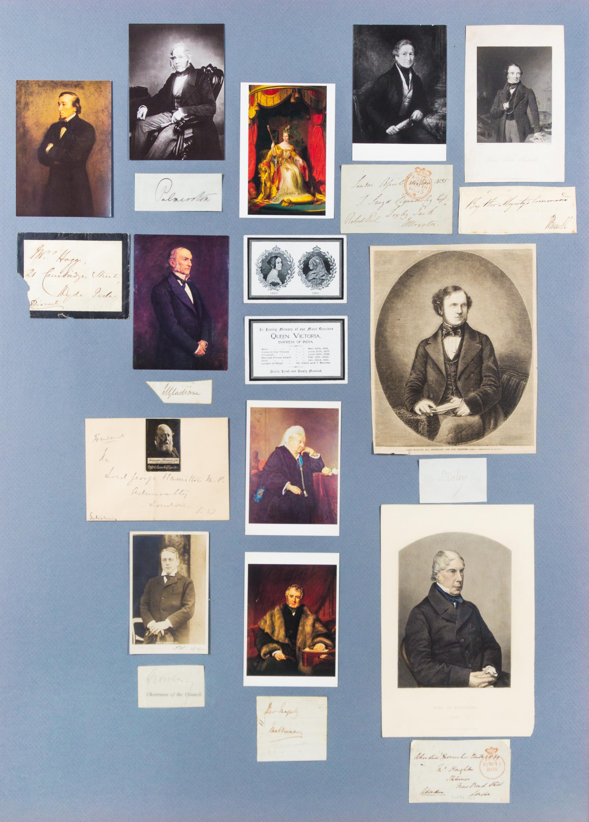 (BRITISH POLITICIANS) A collection of 10 clipped signature and inscriptions of British politicians mounted to board.