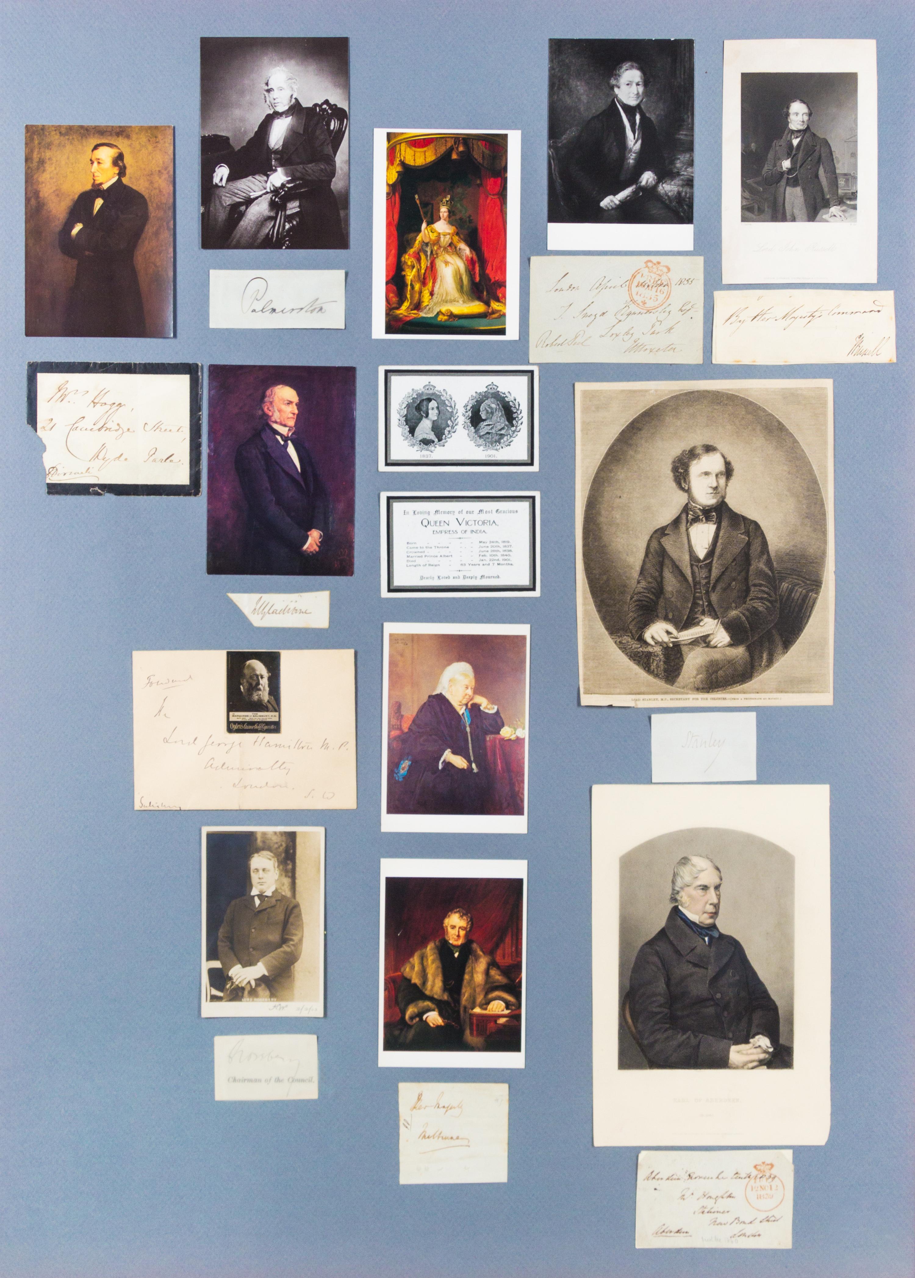 (BRITISH POLITICIANS) A collection of 10 clipped signature and inscriptions of British politicians mounted to board.