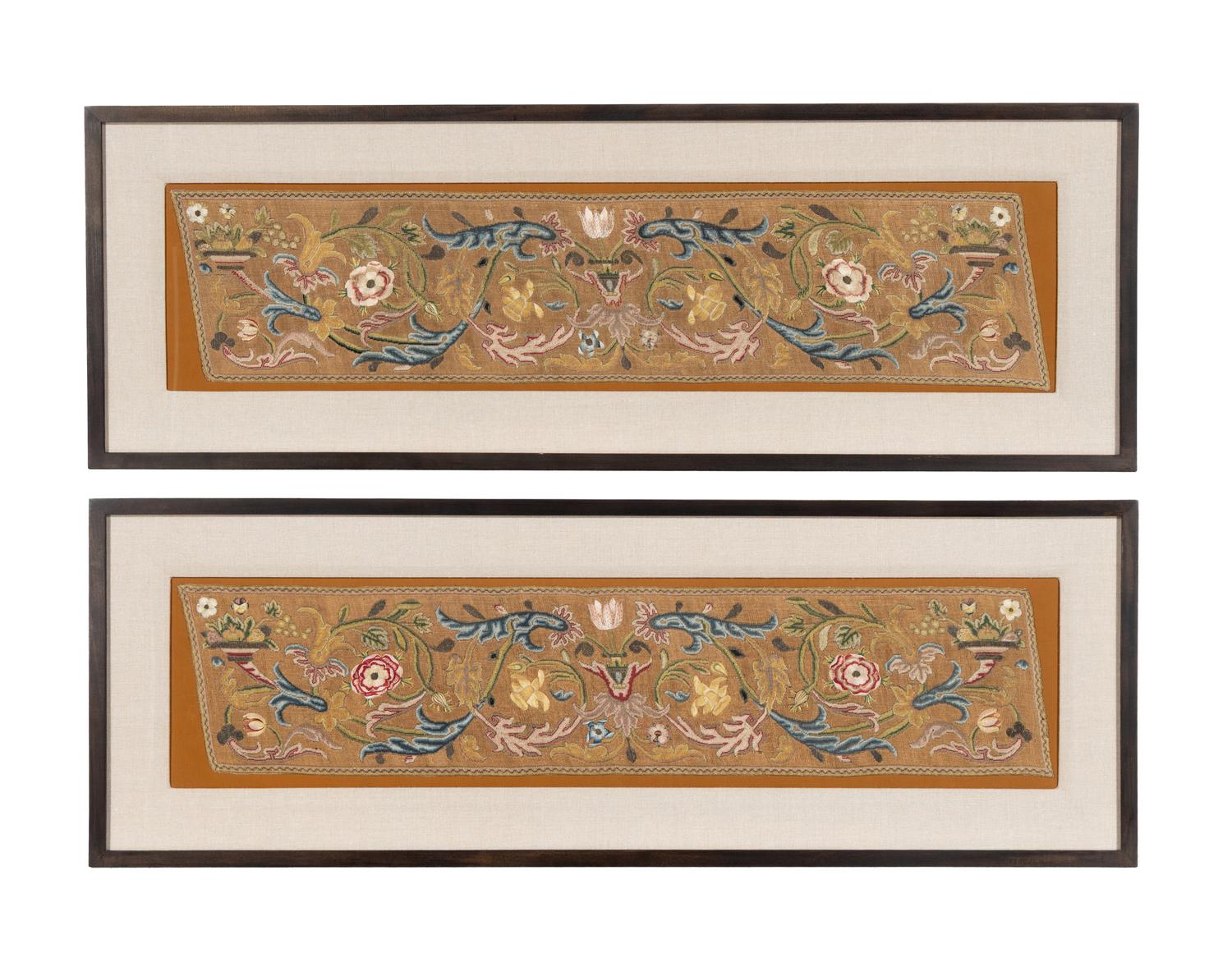 A Pair of Italian Silk Petit Point and Embroidery Panels
