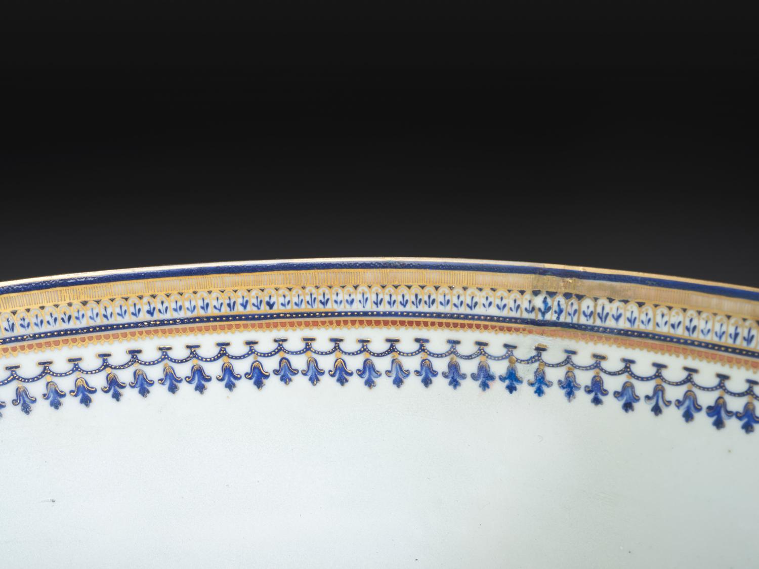A Chinese Export Parcel Gilt and Grisaille Decorated Porcelain Punch Bowl