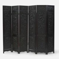 A Chinese carved hardwood six-panel “Dragons” screen 硬木浮雕龙纹六开屏风