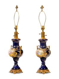 A Pair of Sèvres Style Porcelain Vases Mounted as Lamps