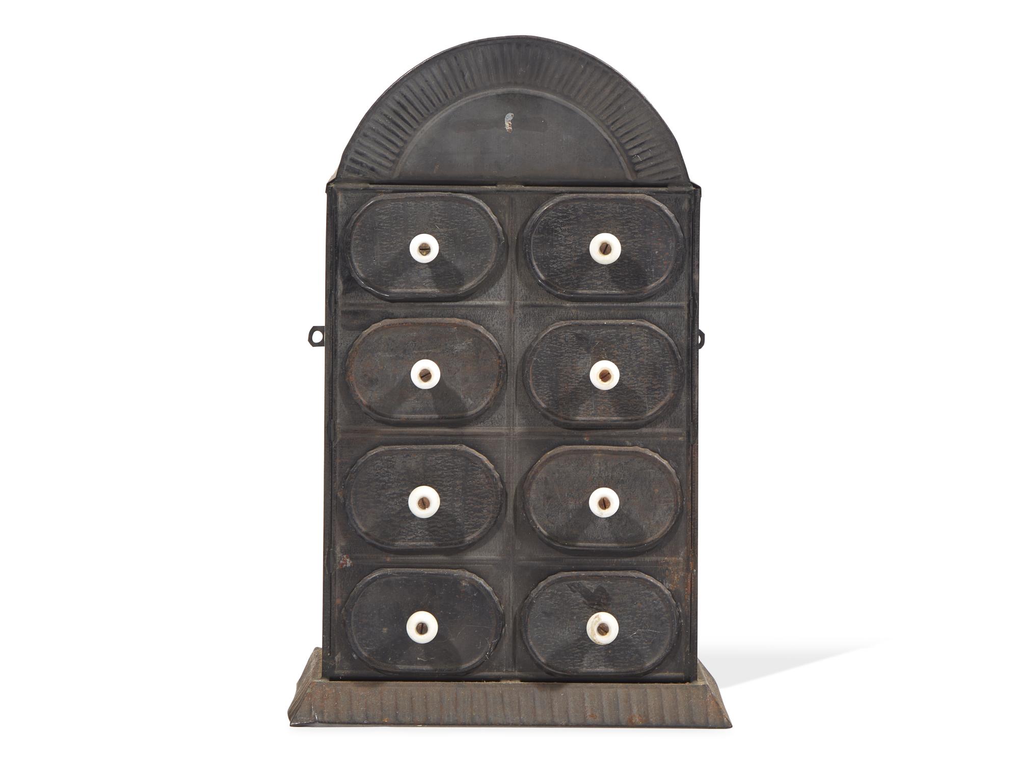 A Black-Painted Tin Spice Box