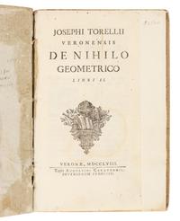 TORELLI, Joseph (1721-1781). De Nihilo Geometrico, Libri II . Verona: Augostino Carattoni, 1758.