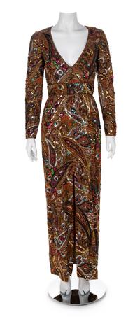 Michael Novarese Paisley Print Gown, 1970s No size label