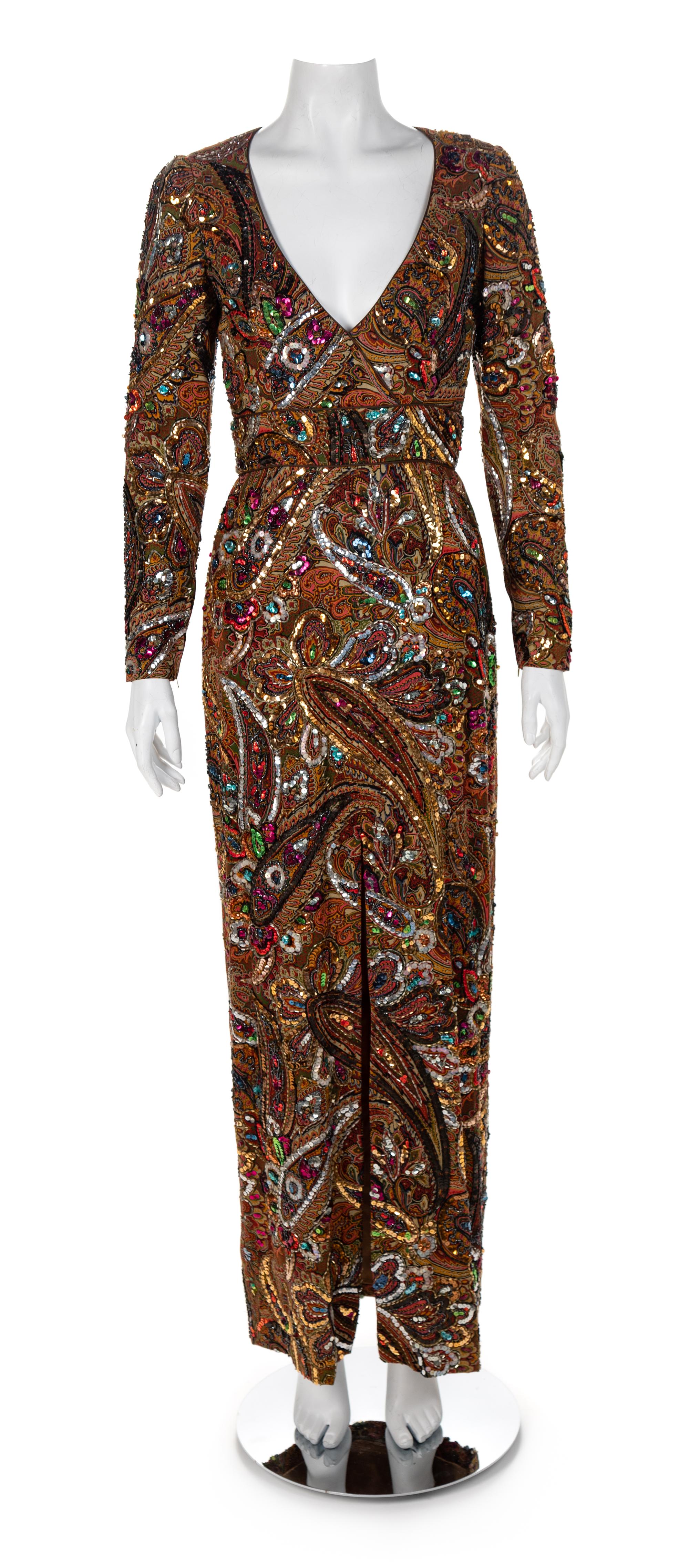 Michael Novarese Paisley Print Gown, 1970s No size label