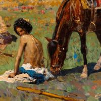 Franz Roubaud (Ukrainian, 1856-1928) — Circassian Horsemen Resting on a High Plateau