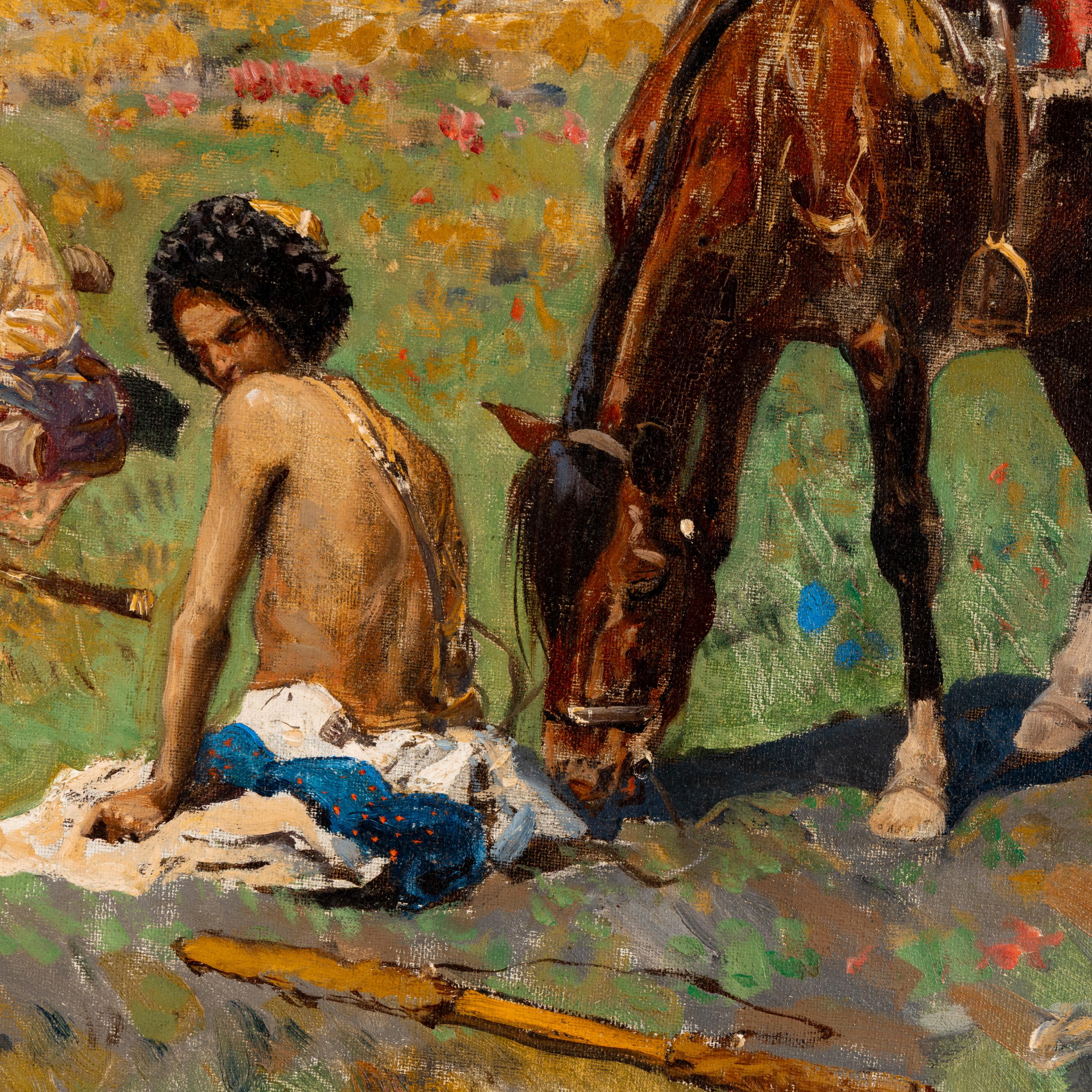 Franz Roubaud (Ukrainian, 1856-1928) — Circassian Horsemen Resting on a High Plateau
