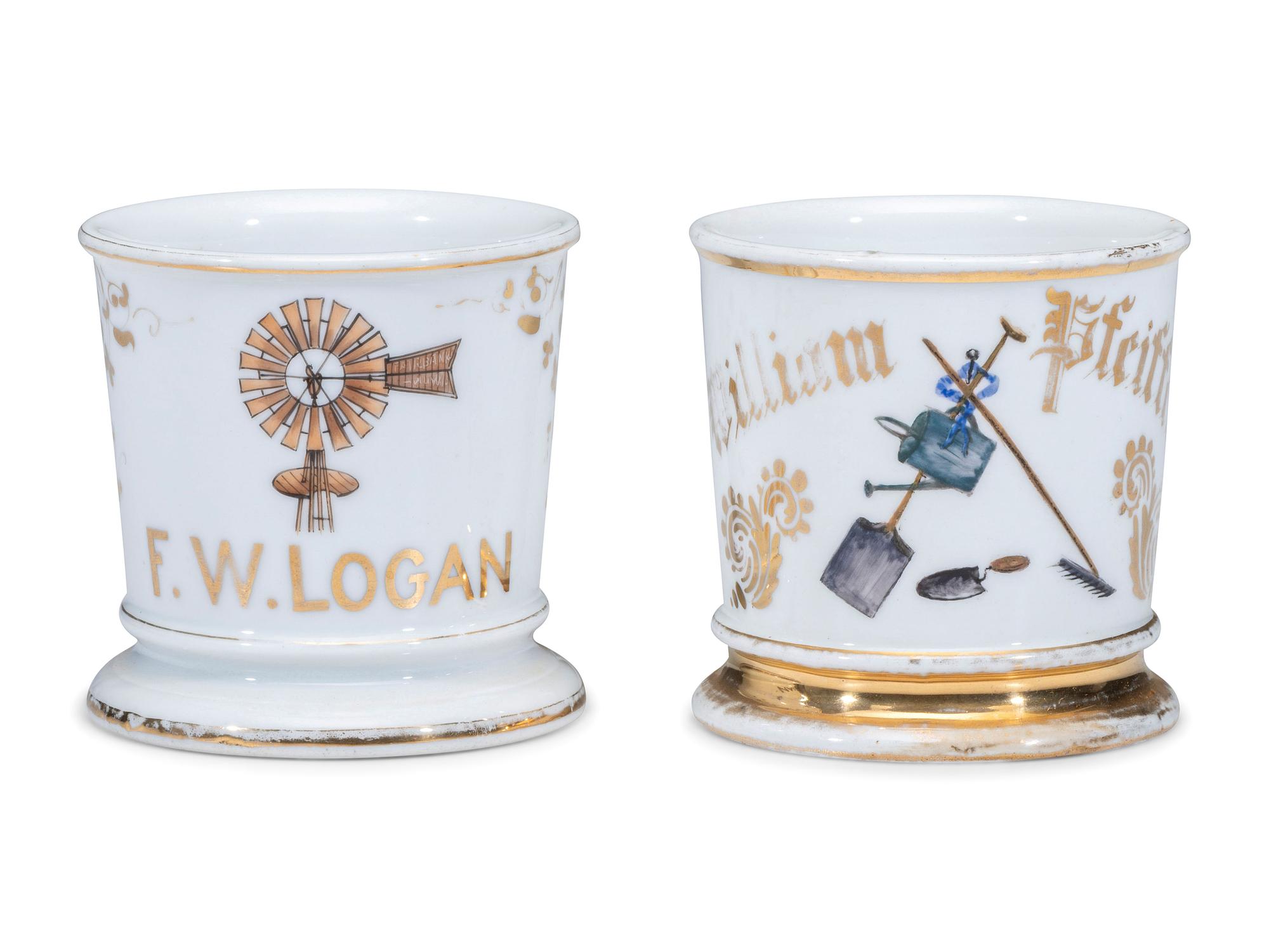 Two Porcelain Occupational Shaving Mugs