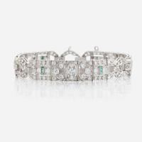 An Art Deco diamond, emerald, and platinum bracelet