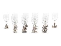A Set of Fourteen Arthur Court Silvered Pewter and Glass Wine Stems