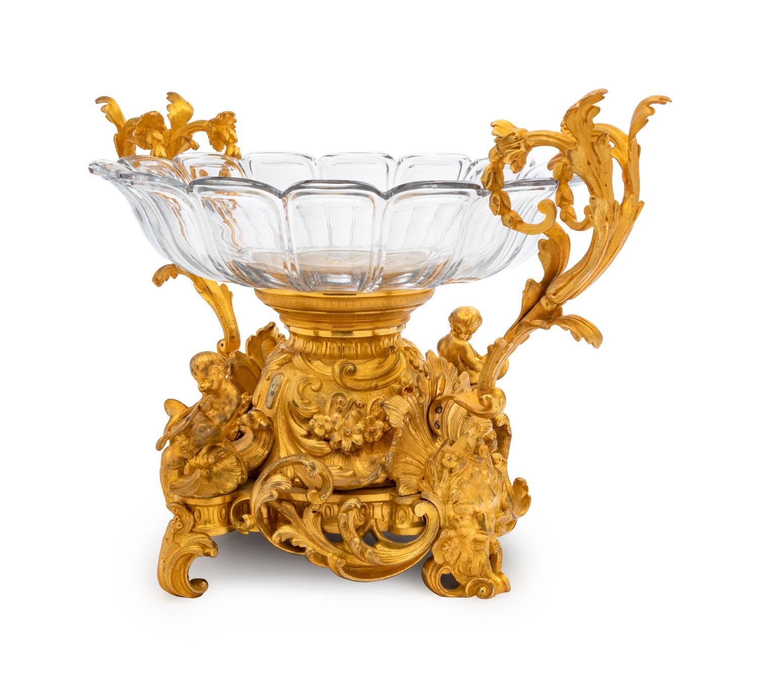 A Louis XV Style Gilt Bronze and Glass Centerpiece
