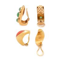 COLLECTION OF YELLOW GOLD AND HARDSTONE EARCLIPS