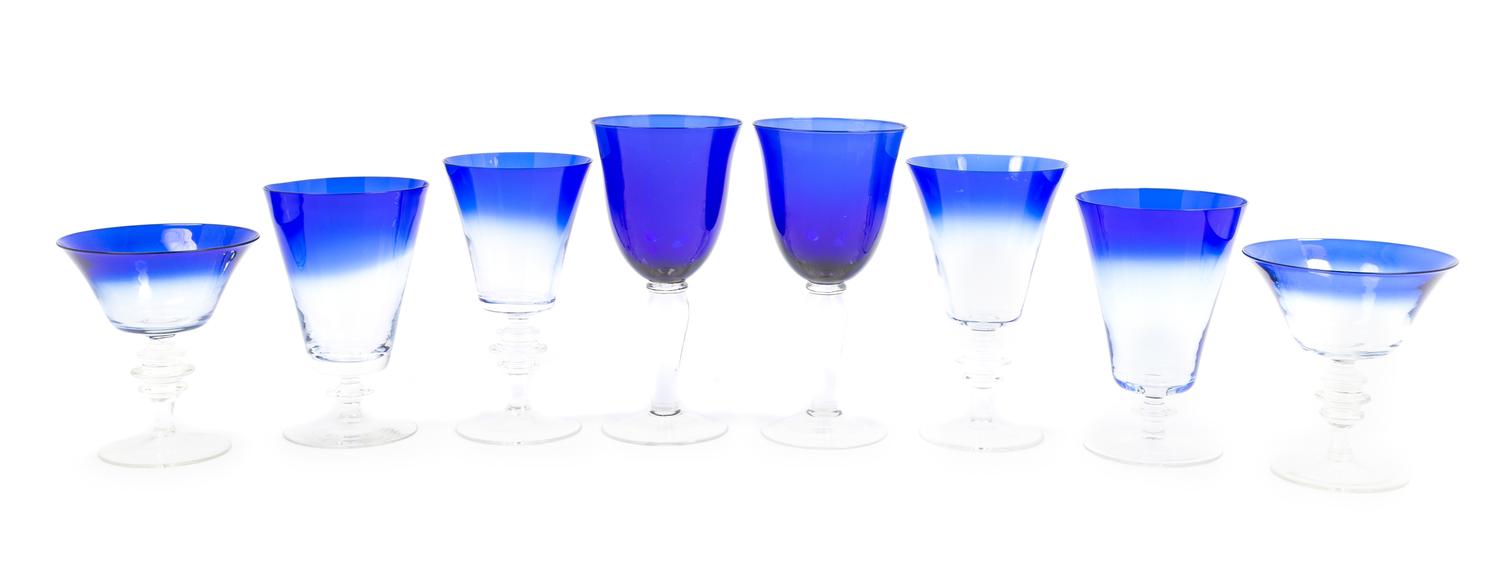 A Collection of American Blue Glassware Height of tallest 7 3/4 inches