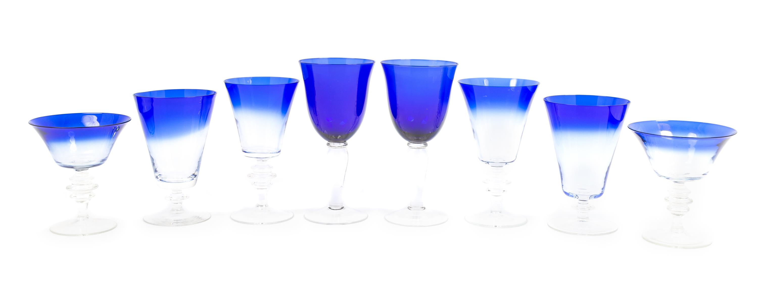 A Collection of American Blue Glassware Height of tallest 7 3/4 inches