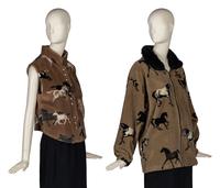 Two Equestrian Motif Fleece Knits and Two Brooches
