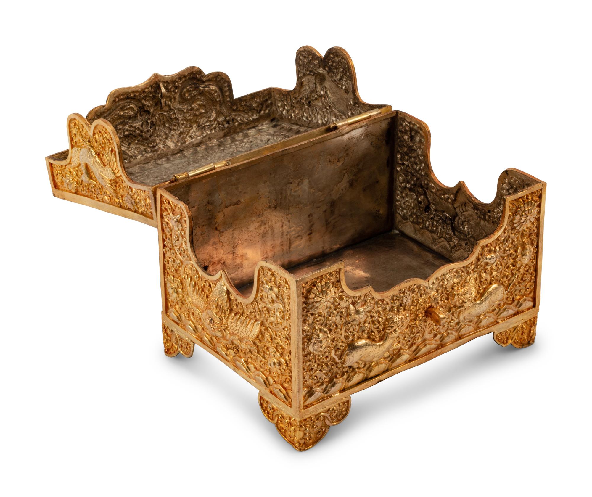 A Tibetan Style Gilt Bronze Table Casket