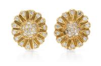 A Pair of 14 Karat Yellow Gold and Diamond Earrings, 11.40 dwts.