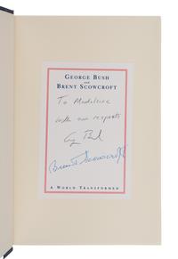 BUSH, George H.W., and Brent SCOWCROFT. A World Transformed. 1998. FIRST EDITION. INSCRIBED BY PRESIDENT BUSH AND FORMER NATIONAL SECURITY ADVISOR SCOWCROFT TO SECRETARY ALBRIGHT.