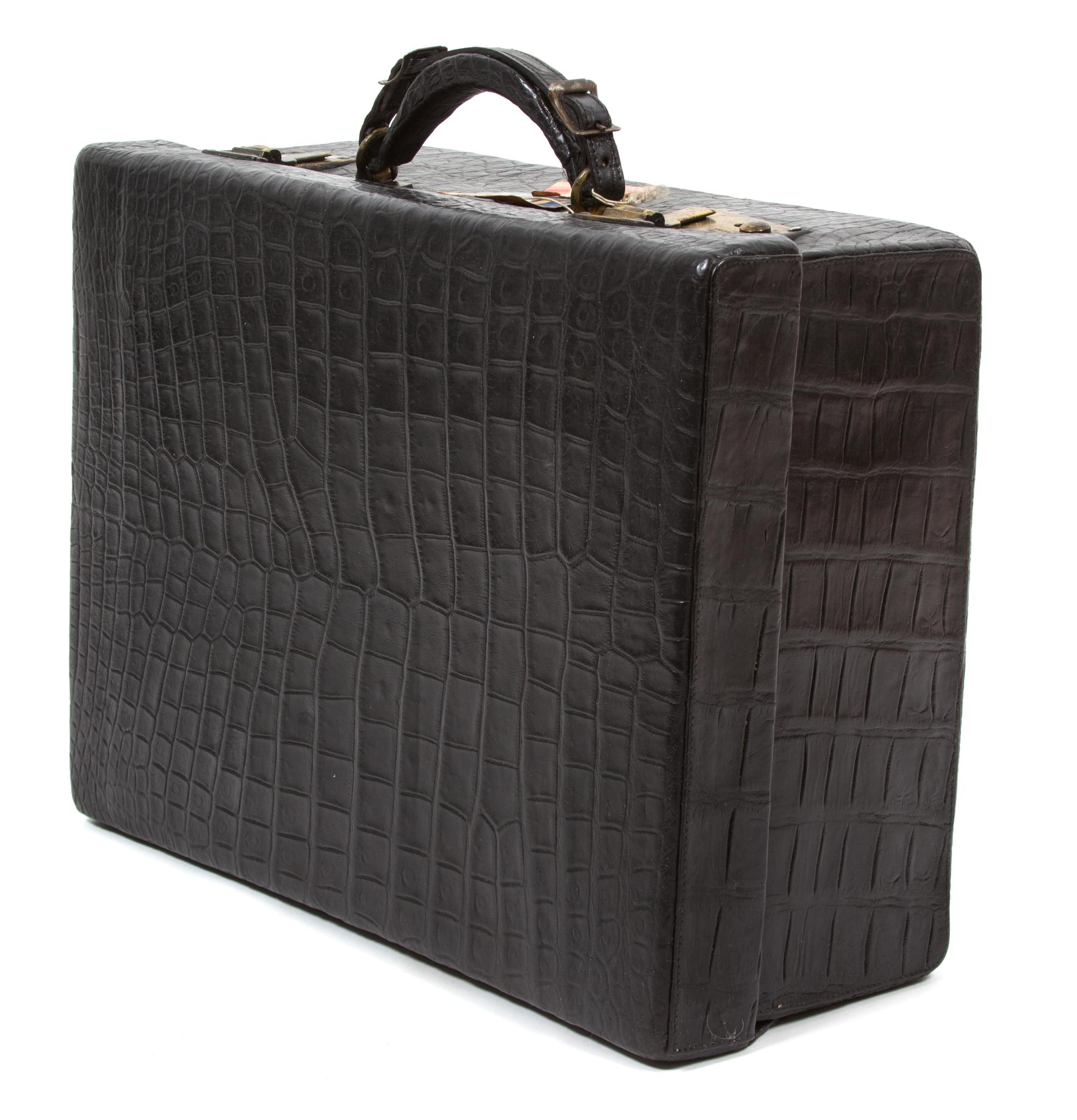 A French Black Alligator Valise, 18" x 13" x 6.5".