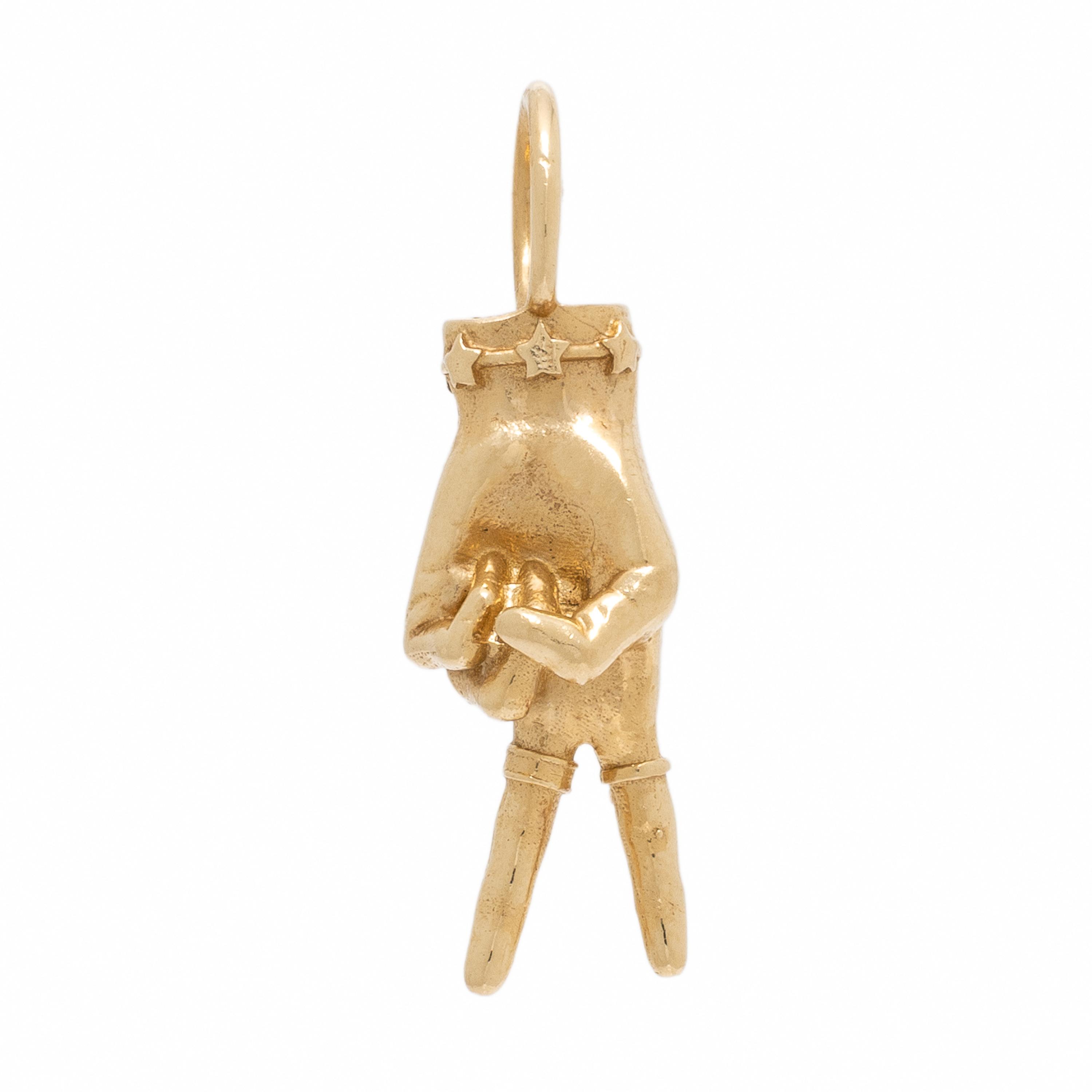 Maura Green, 'Peace Sign ASL LadyFinger', Yellow Gold and Diamond Pendant
