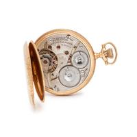 WALTHAM, 14K YELLOW GOLD HUNTER CASE POCKET WATCH AND FOB CHAIN