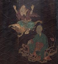 A Chinese Export Black Lacquered Four-Panel Floor Screen