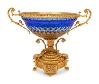 A Gilt Bronze Mounted Cobalt Blue Cut-to-Clear Glass Centerpiece Bowl