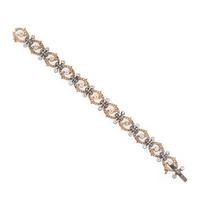 Antique, French, Diamond, Yellow Gold, and Silver-Topped Gold Bracelet