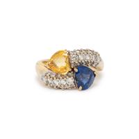 YELLOW SAPPHIRE, SAPPHIRE AND DIAMOND RING