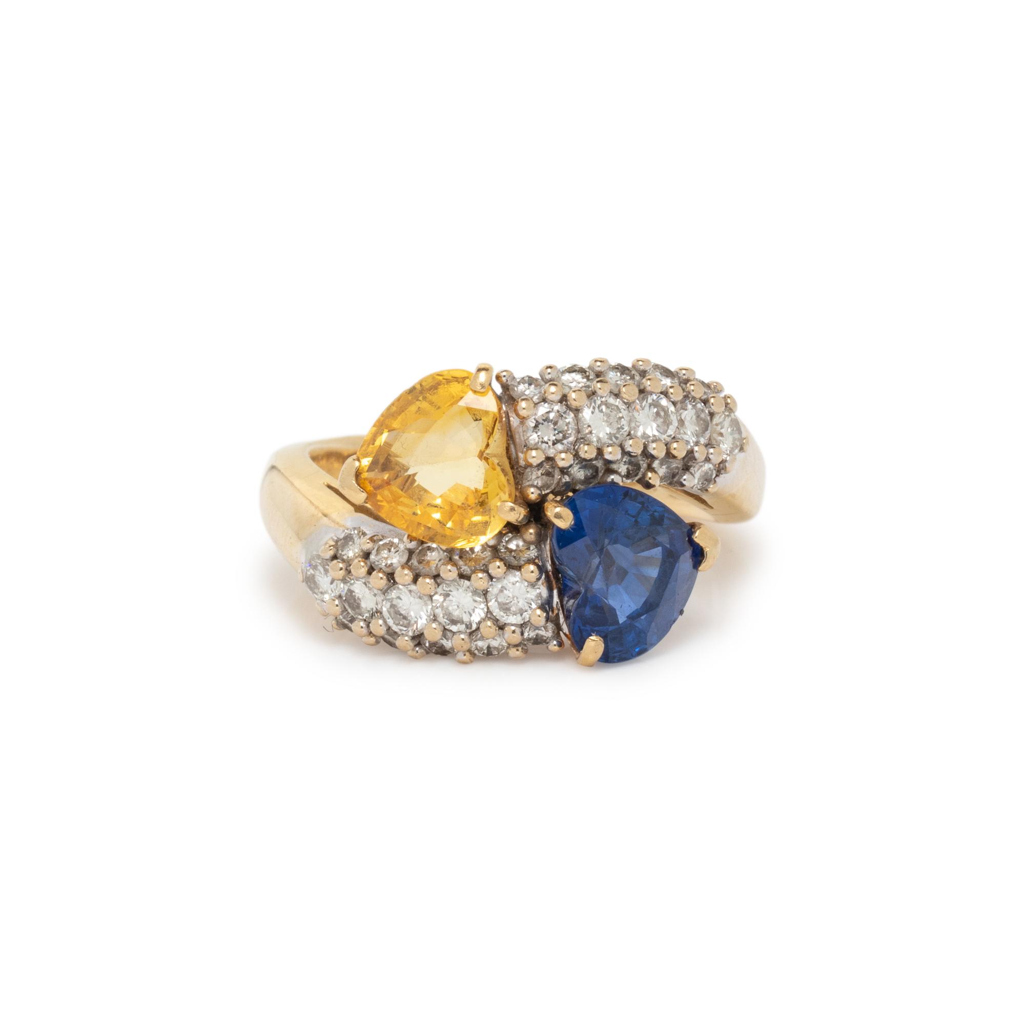 YELLOW SAPPHIRE, SAPPHIRE AND DIAMOND RING