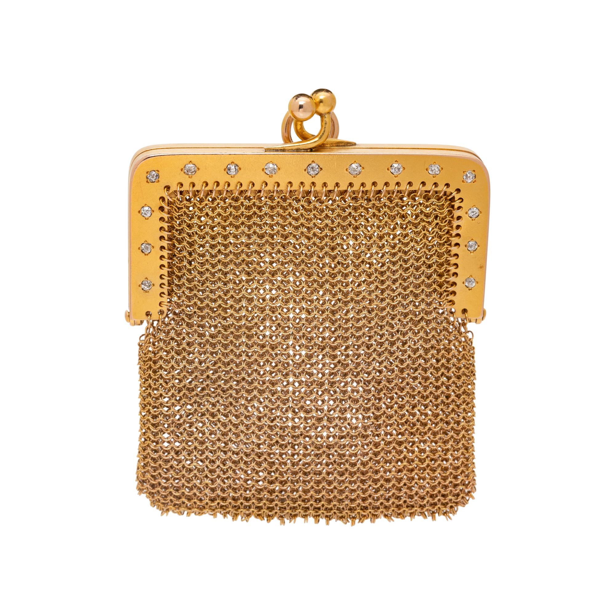 ANTIQUE, GOLD AND DIAMOND MESH COIN PURSE