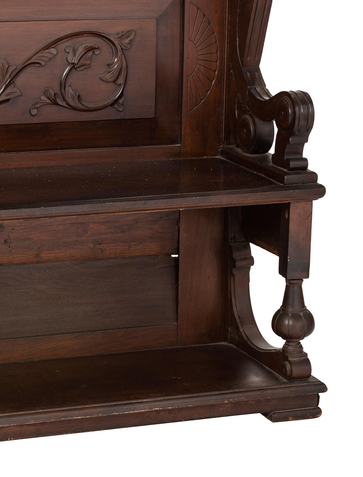 A Victorian Architectural Carved Walnut Hall Bench