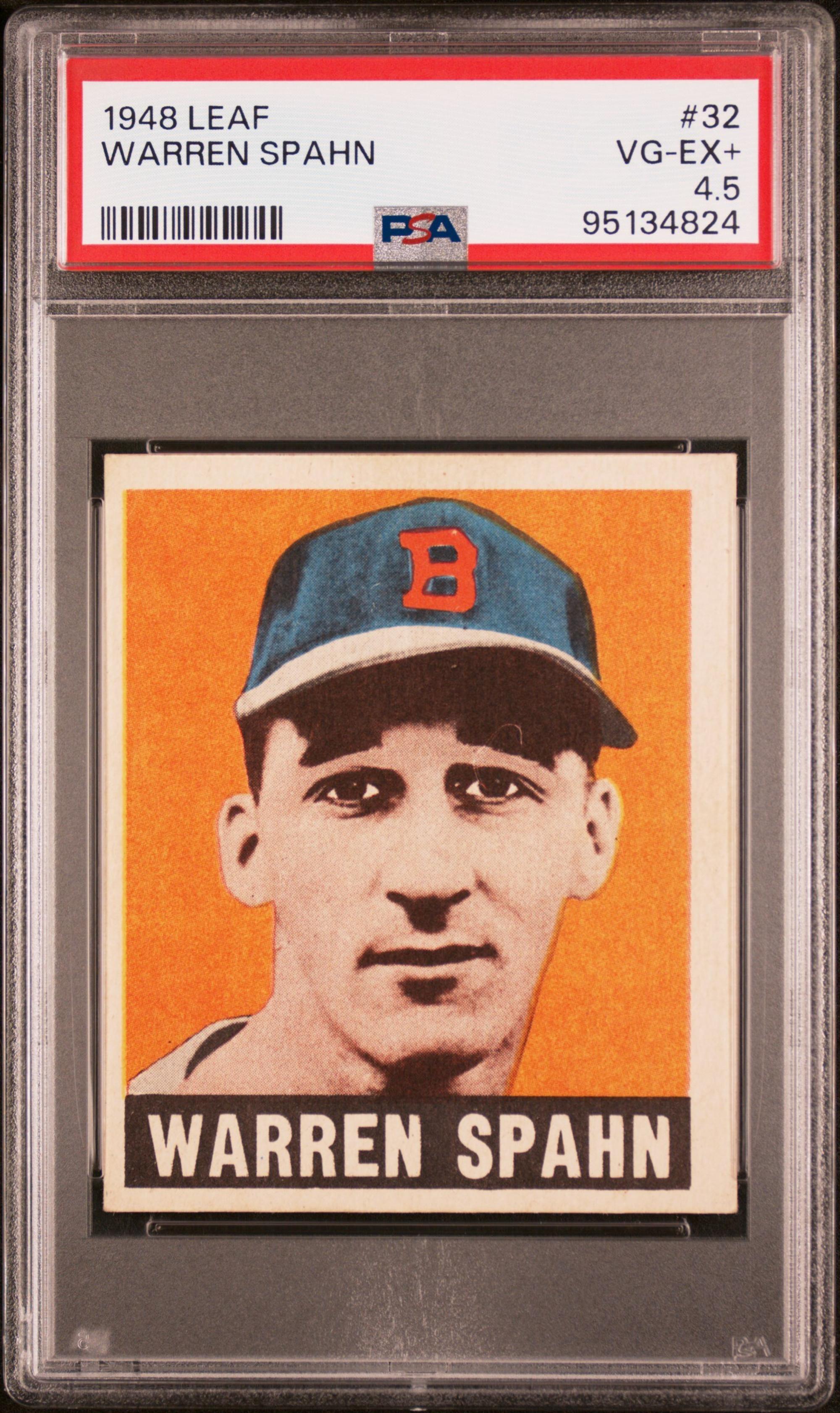 A 1948 Leaf Warren Spahn Rookie Baseball Card (PSA 4.5 VG-EX+)