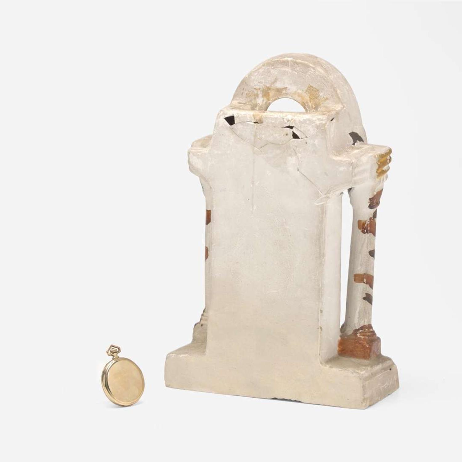 A painted chalkware watch hutch with figure of George Washington 19th century