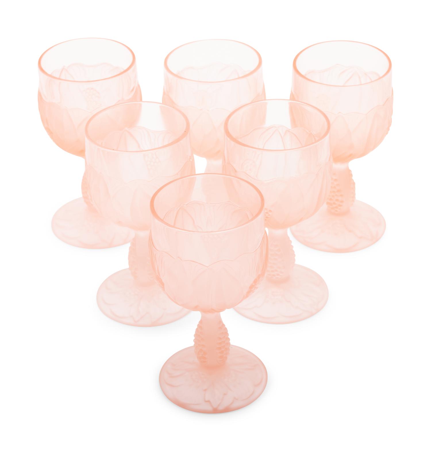 A Set of Pink Molded and Frosted Glass Stemware Articles