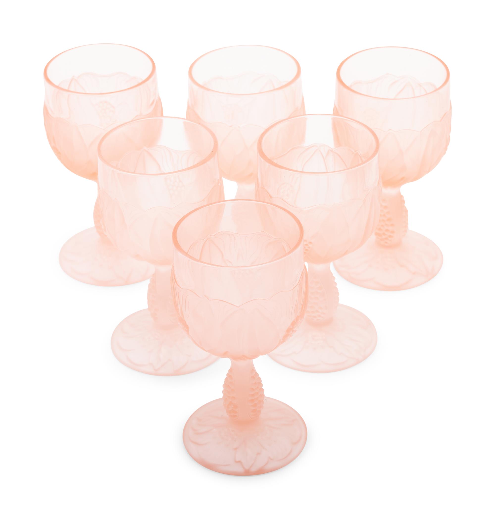 A Set of Pink Molded and Frosted Glass Stemware Articles