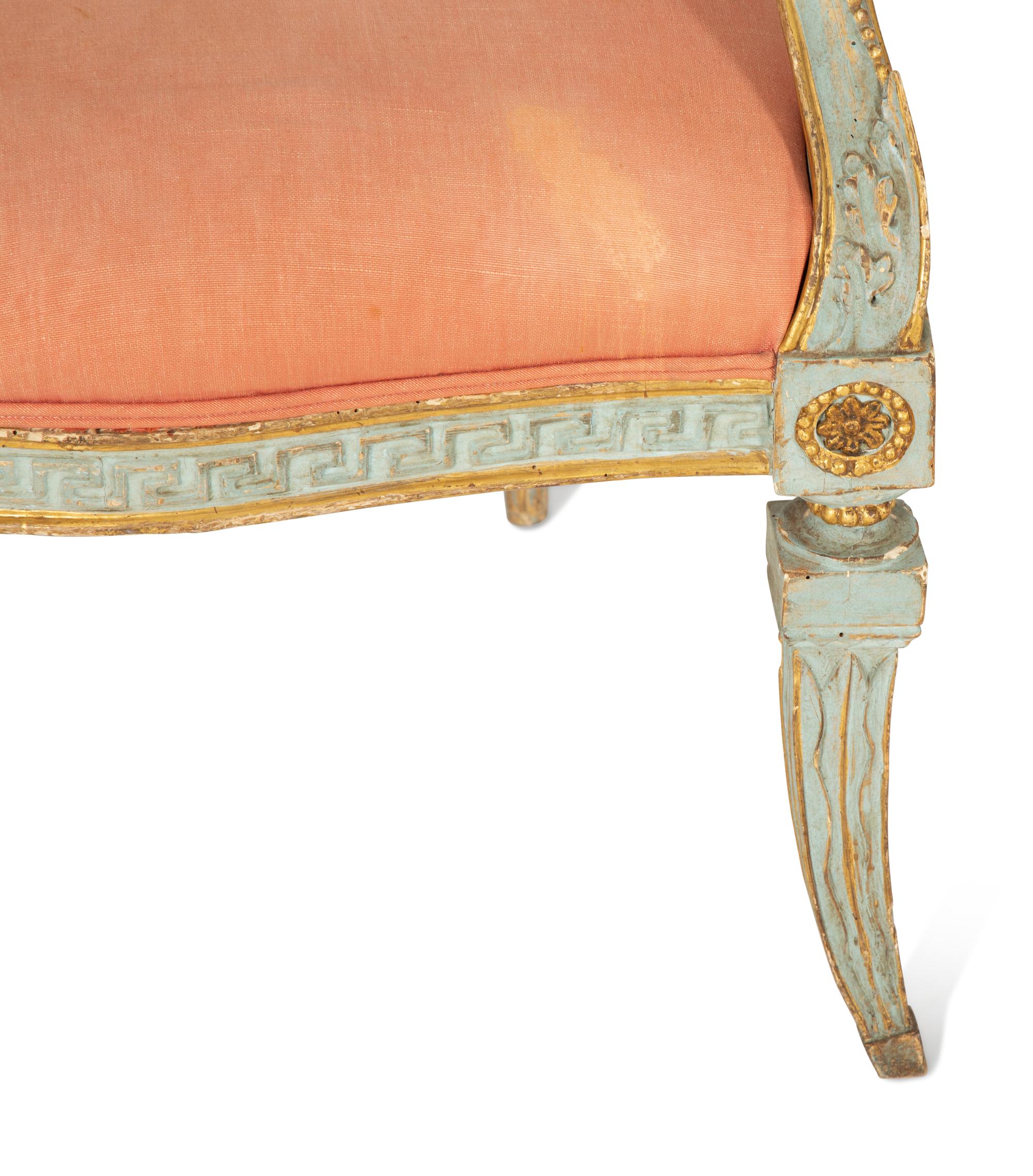 A Pair of Venetian Painted and Parcel Gilt Armchairs