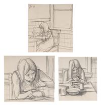 Ellen Writing , 1966, Becky Making a Doll , 1966, and Becky Sewing , 1966 (a group of three works)