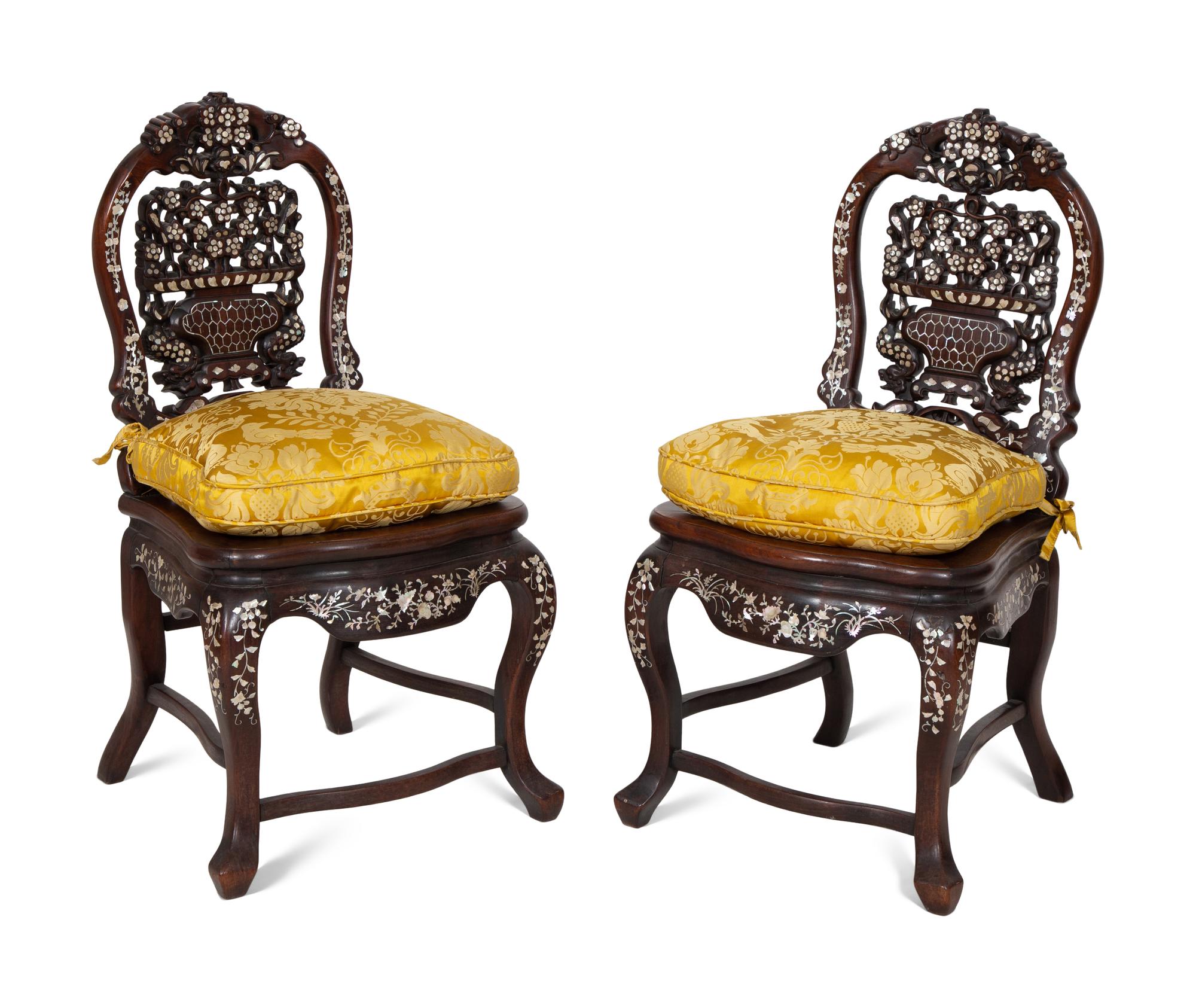 A Pair of Indian Mother-of-Pearl Inlaid Rosewood Chairs