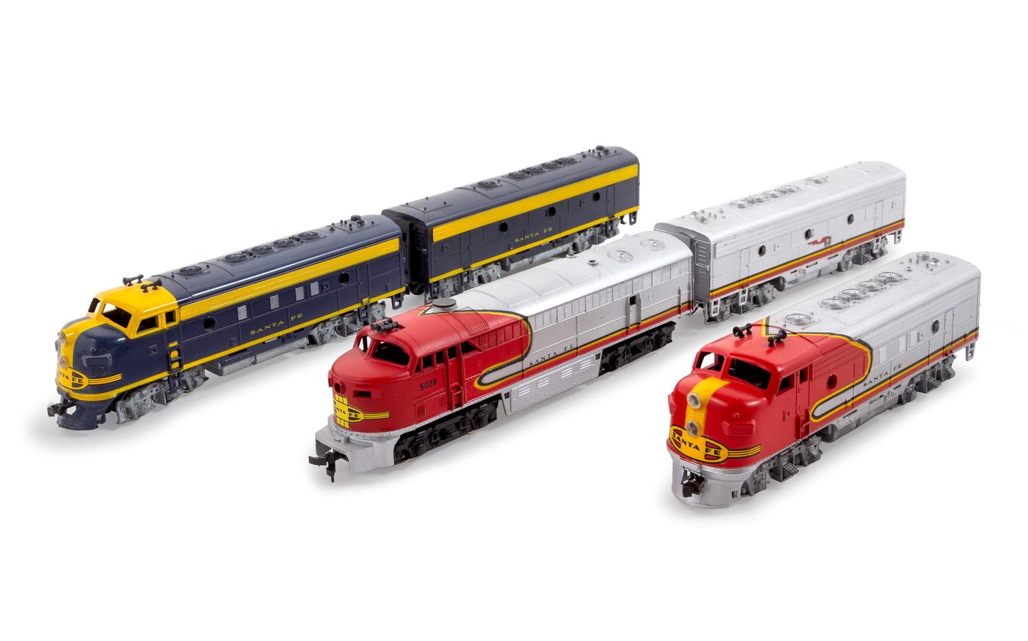 A Group of Three Polychrome HO-Gauge Santa Fe Railroad Diesel Locomotives
