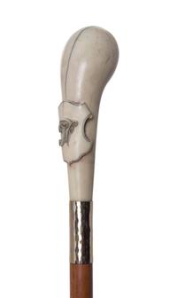 A German Heidelberg Style Ivory Handled Cane, Length of handle 4 1/4 x length overall 35 3/4 inches.