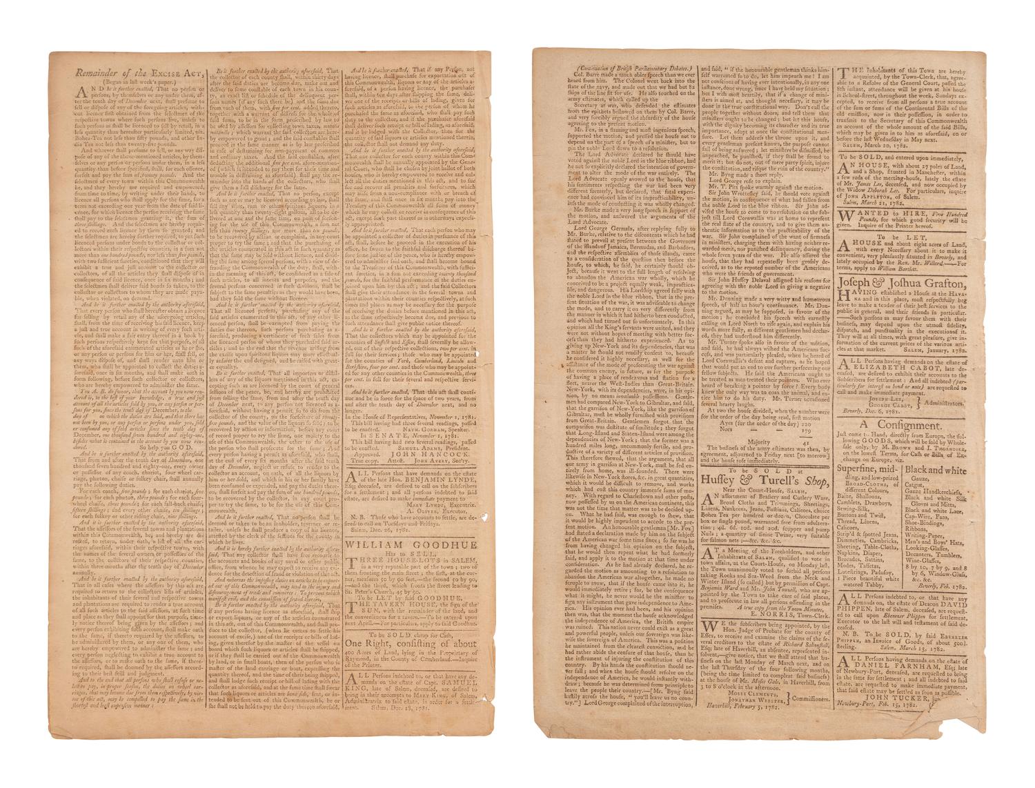 [REVOLUTIONARY WAR]. Group of 3 newspapers incl. a 1776 Penn. Evening Post and The Salem Gazette .