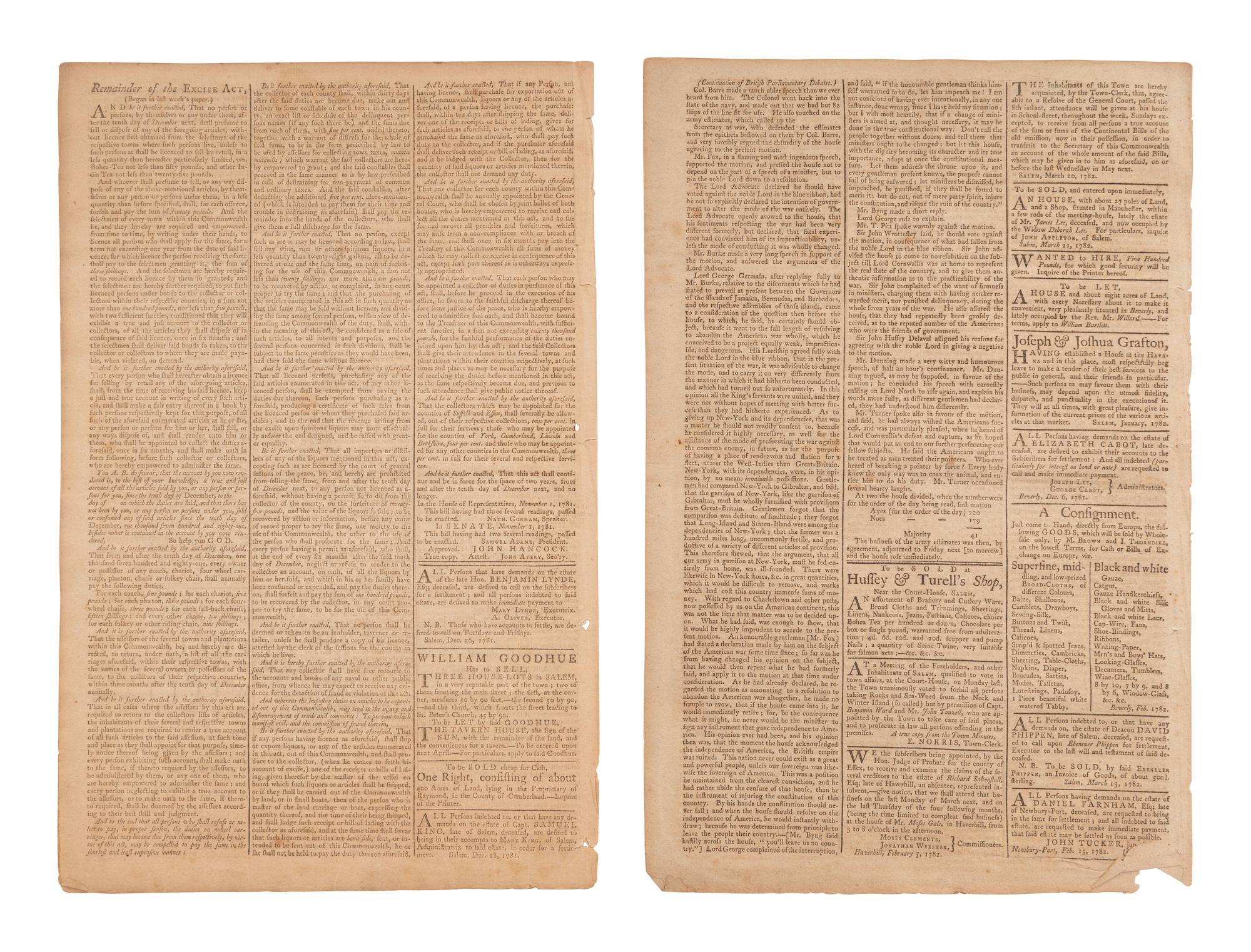 [REVOLUTIONARY WAR]. Group of 3 newspapers incl. a 1776 Penn. Evening Post and The Salem Gazette .