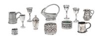 A Group of Silver Table Articles, Various Makers, comprising two wine coasters, three wine goblets, two tankards, a wine bottle cradle,
