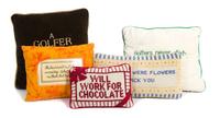 Five Slogan Pillows Largest 11 1/2 inches square. — 20TH CENTURY