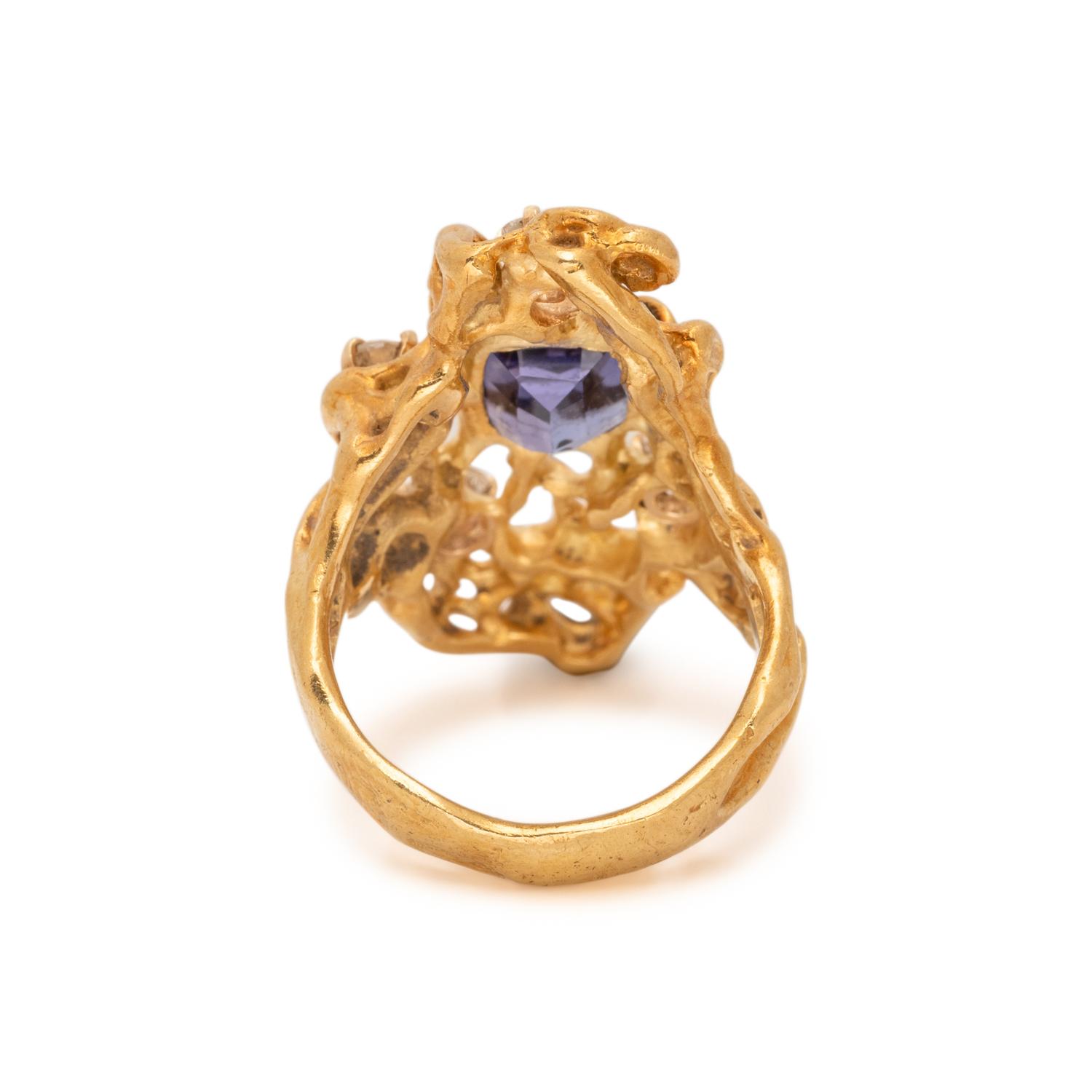 MODERNIST YELLOW GOLD, TANZANITE, AND DIAMOND RING